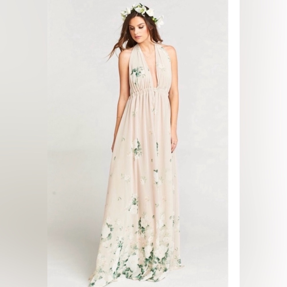 Show Me Your Mumu Luna Halter‎ floral Maxi beige Dress Bouquet Toss XL
